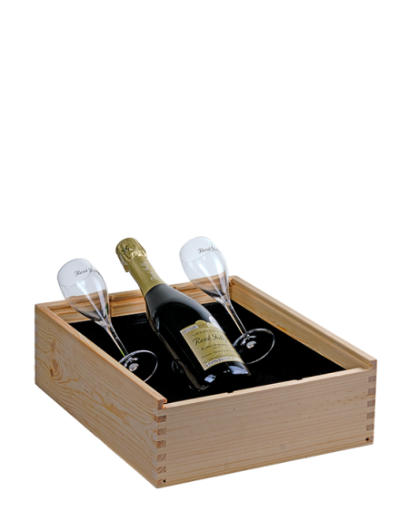 Luxe houten kist 2 glazen en 1 fles Champagne - jeromeschampagne.nl